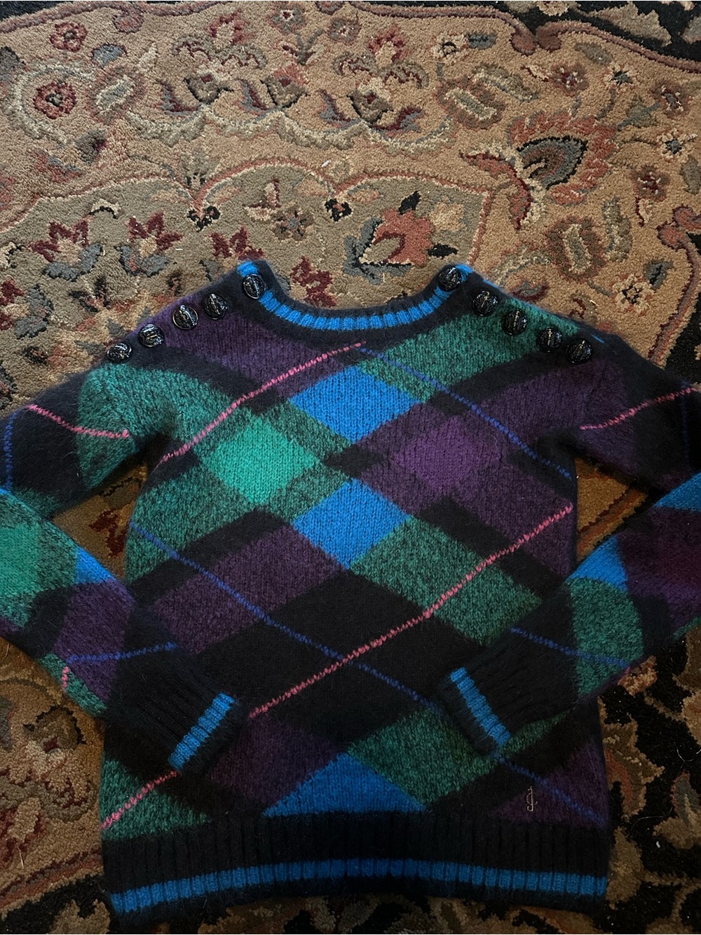 Juicy Couture Multicolor Argyle Crewneck Sweater — Green, Blue & Purple - Picture 2 of 13